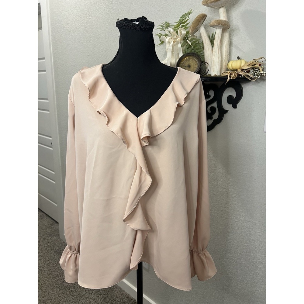 Cato Dusty Rose Pink Ruffle Romantic Peasant Poet Blouse Sz XL Whimsical Cottage